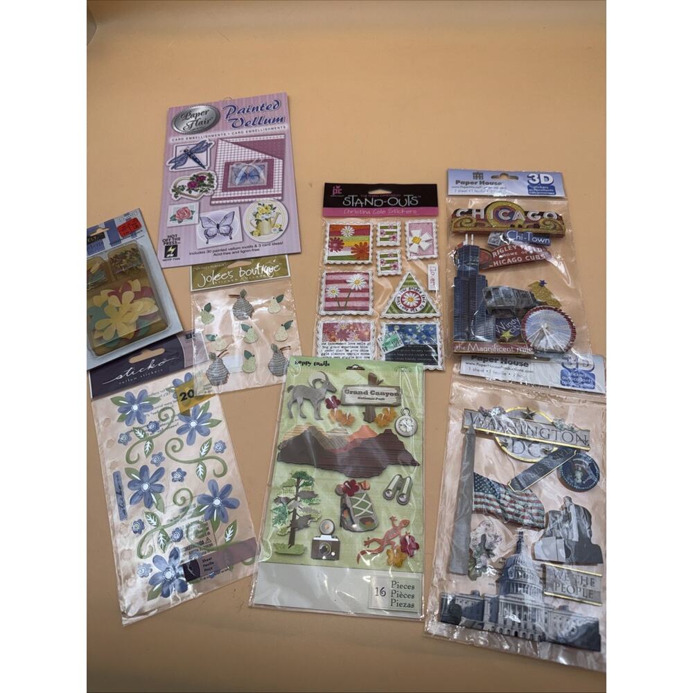 8 Pack Lot Floral/vaca Dimensional Embellishments/Stickers for Scrapbooking NIP